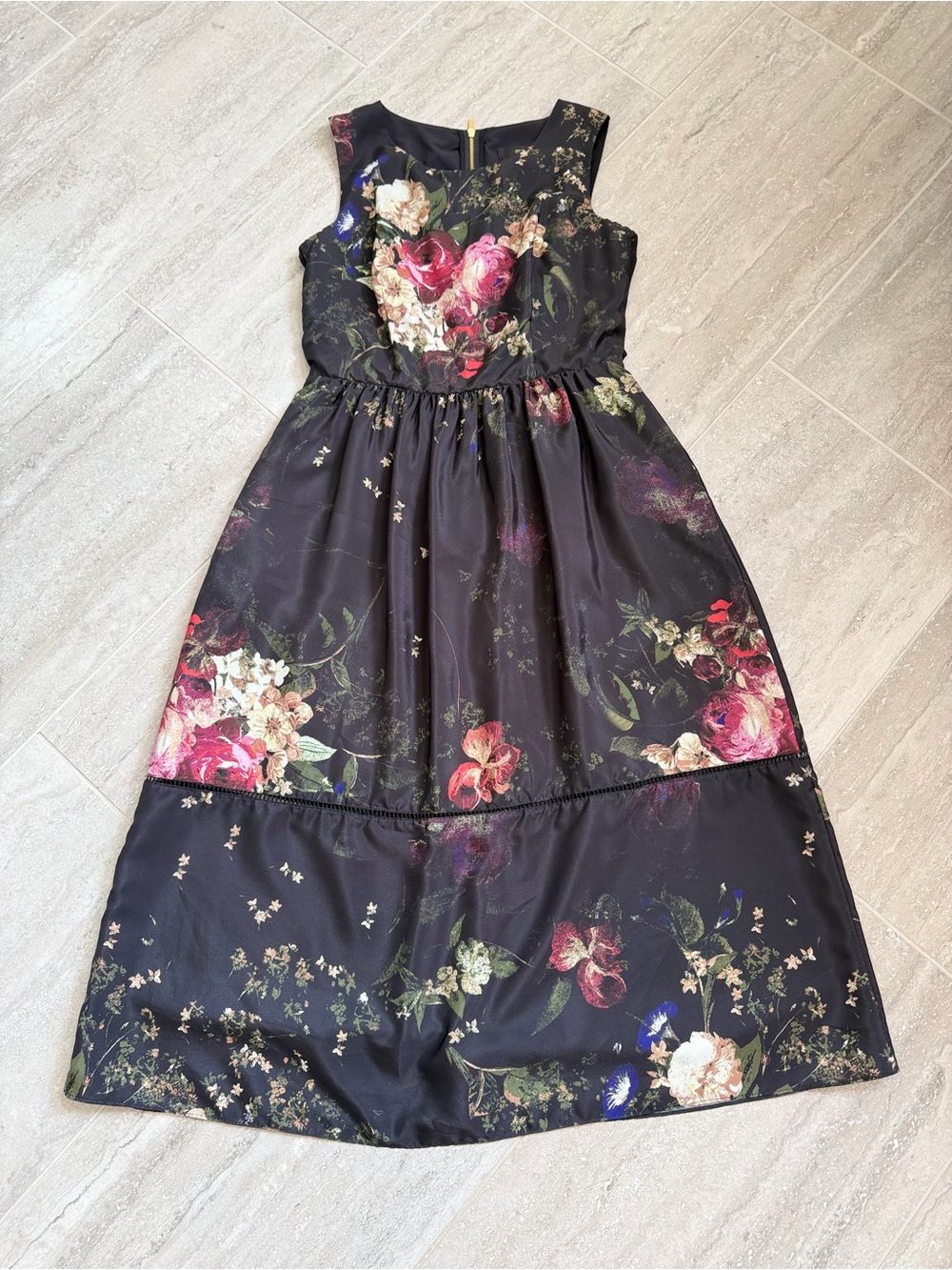 Whimsical Romantic Womens Dress 4 Black Floral Midi Fairy Wedding Guest MAIA - Picture 8 of 15